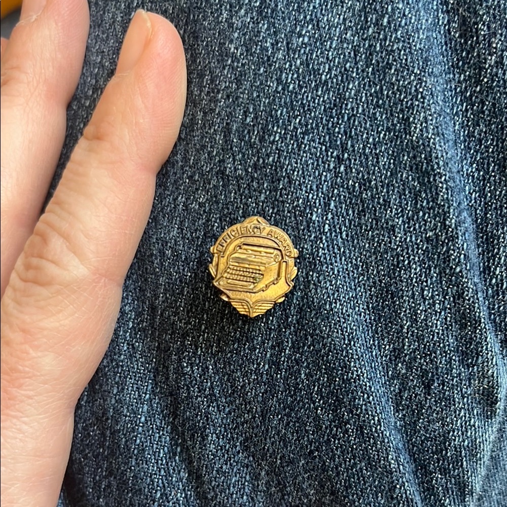 Bronze Metal Typewriter Efficiency Award Lapel Hat Pin